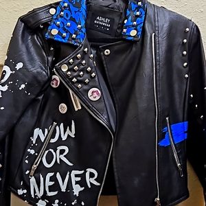 Trade or make offer on Ashley Outerwear embellished vegan, faux leather jacket.